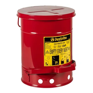 Justrite Oily Waste Can, 6 Gallon, Foot-Operated Self-Closing Cover, Red - 09100