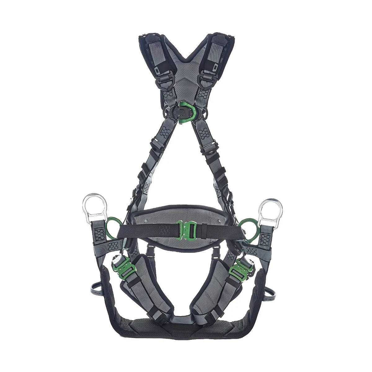 MSA حلقات برج V-Fit ، حلقات كبيرة للغاية ، ظهرها ، صدر ووركز ، حلقات ساق وأشرطة حزام سريعة التوصيل ، حشوة الكتف وحشوة الساق
