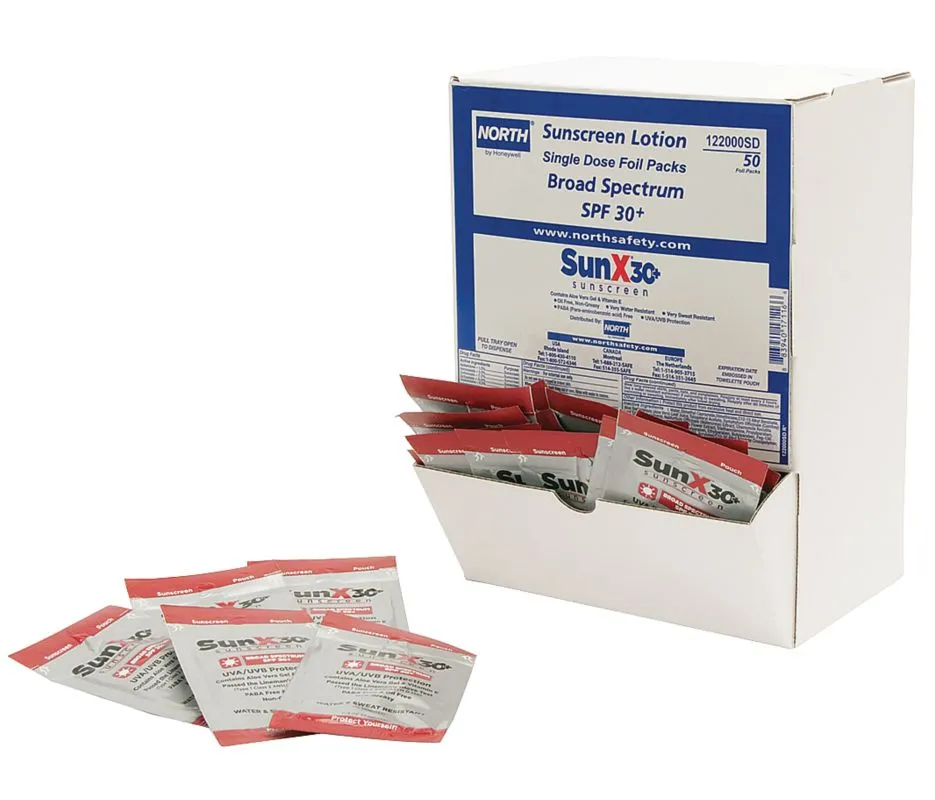 Single Foil Pack SunX SPF 30 Sunscreen in Dispenser 