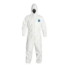 DuPont™ Tyvek® Disposable Coverall with Hood with Safety Instructions, Elastic Cuff, White
