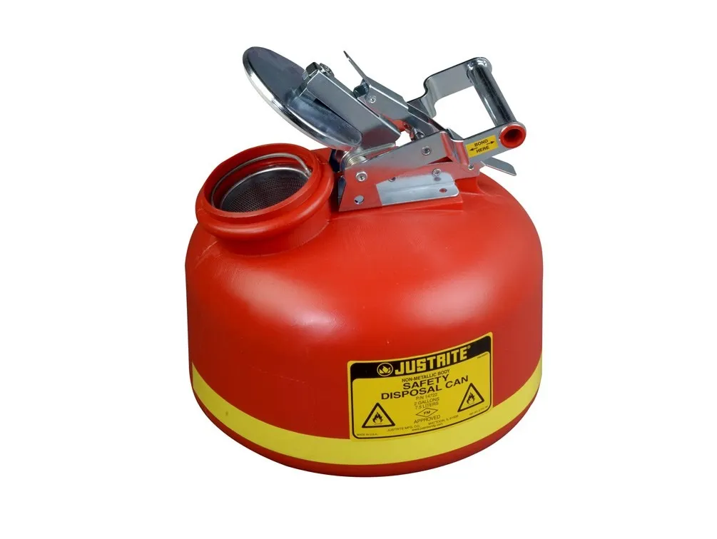 Justrite Safety Can For Liquid Disposal, 2 Gallon, Polyethylene, Red