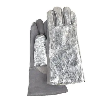 14" Silver Aluminized Glove, Wool Lined Heat Resistant Gloves Gauntlet Cuff,  Reflect high heat