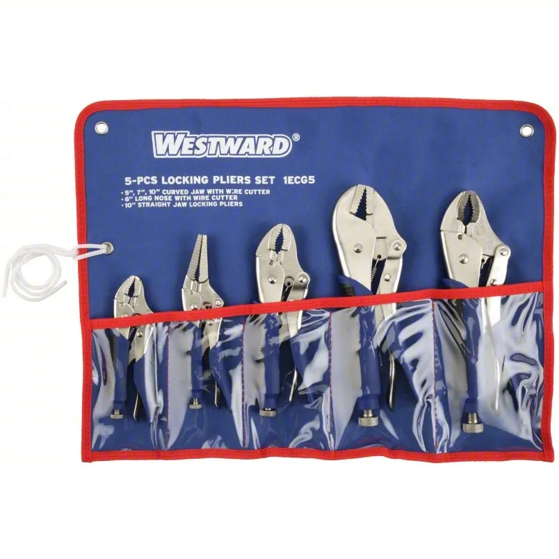 WESTWARD 1ECG5 Locking Pliers Set: Curved/Flat/Long Nose, 2 in, 1 1/2 in, 1 3/4 in, 1 1/8 in, 1 7/8 in Max Jaw Opening
