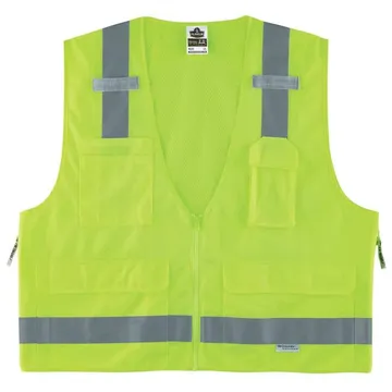 Surdyne Surveyor Vest Lime Glovear ® 8250Z Polyster / Polyster Mesh مع Mesh Back