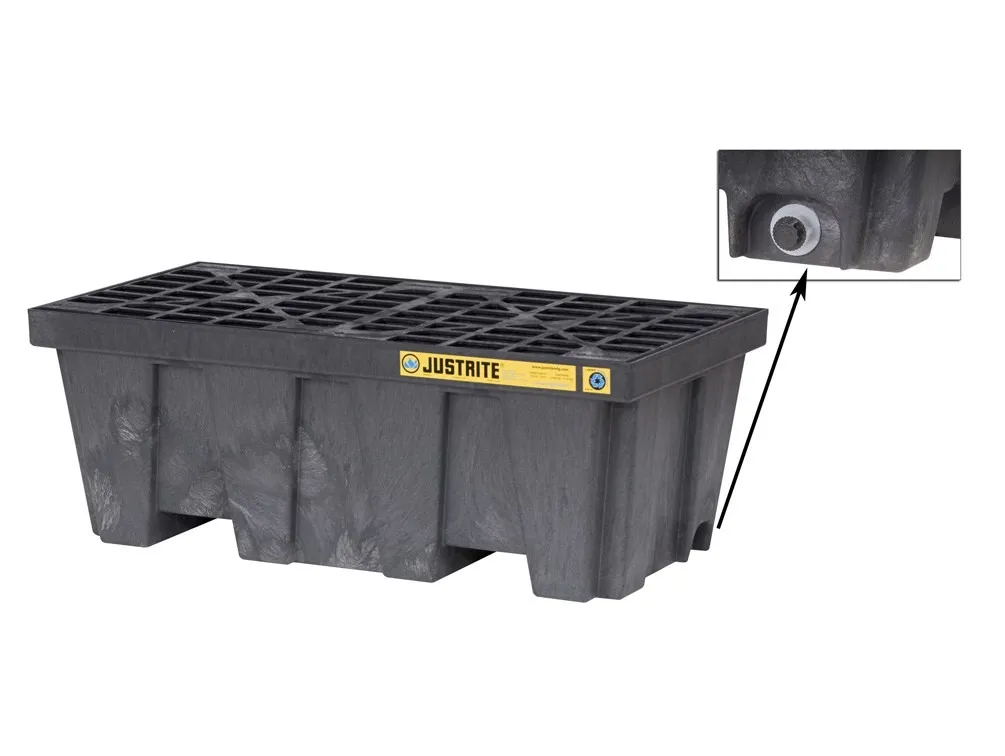 EcoPolyBlend™ Spill Control Pallet With Drain, 2 Drum, Recycled Polyethylene, Black
