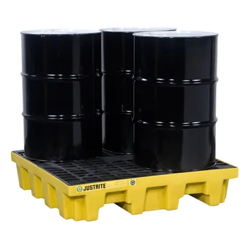 Justrite EcoPolyBlend™ Spill Control Pallet, 4 Drum Square, 73 gal Capacity, Recycled Polyethylene, Yellow - 28634 