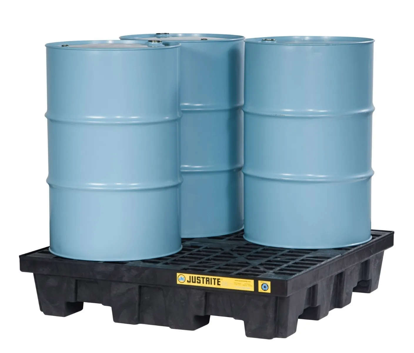 EcoPolyBlend™ Spill Control Pallet With Drain, 4 Drum Square, Recycled Polyethylene, Black