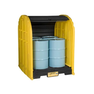 EcoPolyBlend™ DrumShed™ With Rolltop Doors, Accommodates 4 Drums, Polyethylene