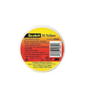 3M Vinyl Electrical Tape, Rubber Tape Adhesive, 7.0 mil Thick, 1/2 in X 20 ft, Yellow, sold in PACK each pack 100 ROLL