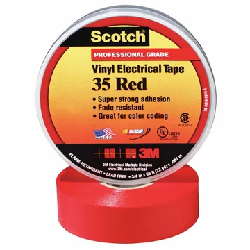 3M Vinyl Electrical Tape, Rubber Tape Adhesive, 7.0 mil Thick, 1/2 in X 20 ft, Red, sold in PACK each pack 100 ROLL