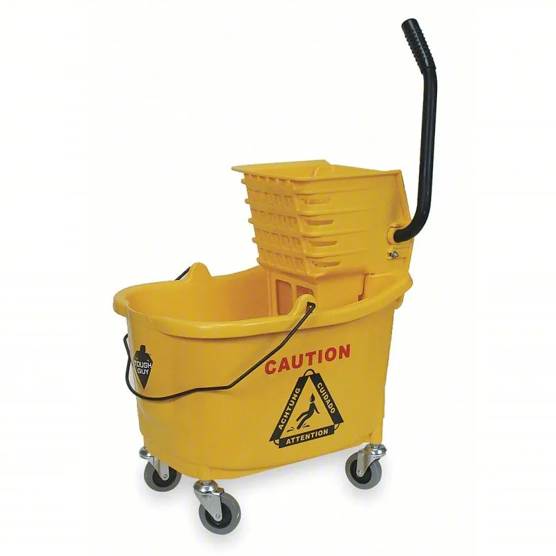TOUGH GUY 2PYH4 Mop Bucket and Wringer: Side Press, 8 3/4 gal Capacity, Plastic, Yellow, Side Press