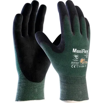 Gloves, Safety, Hand Protection, Cut Resistant, Color Green With Black Coating- Atg - 34-8743
