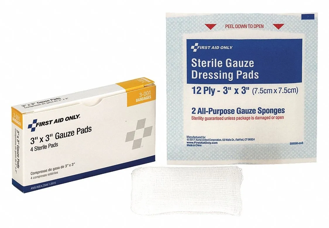 First Aid Only 3"X3" Sterile Gauze Pads, 4/Box - 3-001