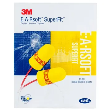 3M™ 311-1254 E-A-Rsoft™ SuperFit™ Earplugs, Corded, Poly Bag, Regular Size, 200 Pair/Box