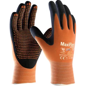 Maxiflex, Palm Coated Knitwrist, Nitrile With Nitrile Dots, Coating Black, Liner Orange Sz :medium - Atg - 42-848