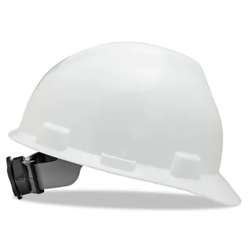 MSA Safety Helmet, V-Gard® Polyethylene Cap Style Hard Hat With 4 Point Ratchet/Ratchet Suspension, White, 475358