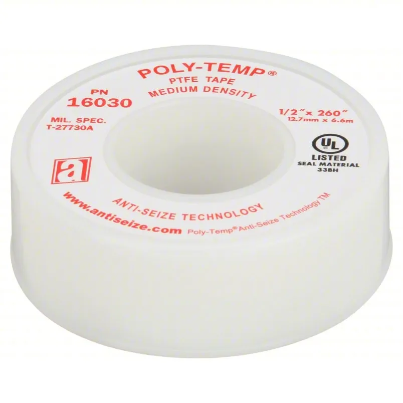 ANTI-SEIZE TECHNOLOGY 16030A Thread Sealant Tape, POLY-TEMP® MD, Med Density, 1/2 in x 21 ft, White