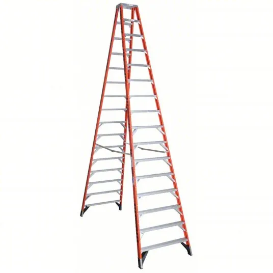 WERNER Twin Stepladder: 16 ft Ladder Size, Fiberglass, 300 lb Load Capacity, 104 lb Wt, Mfr. Model T7416