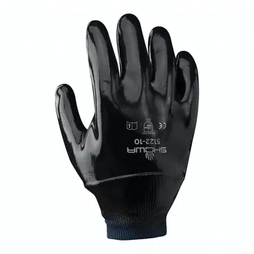 SHOWA 5122 Chemical Resistance Gloves, Industrial Type,1.6 mm (1/16 In) THK, Black, Neoprene Coated, Large
