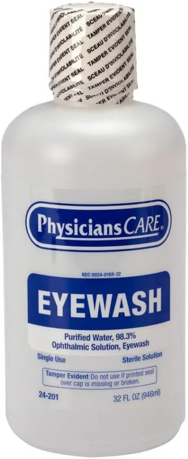 PHYSICIANSCARE Single Use Eyewash Bottle: 1 No. of Bottles Included, 32 oz Size
