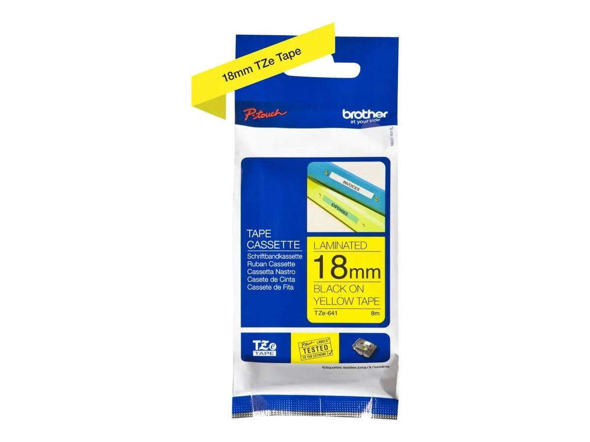  Brother Genuine 18mm Standard Laminated Label , Black on Yellow - TZE-641
