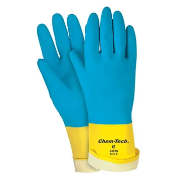 MCR Chem-Tech Neoprene over Latex Gloves with Straight Cuff and Flocked Lining, Large - 5409S