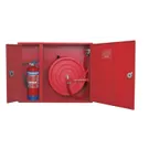 SFFECO Hose Reel Cabinet, 1" x 30 M Long Rubber Hose, Mild Steel, Red, Full Metal Door, Model SF 600 RSD - 33032010004