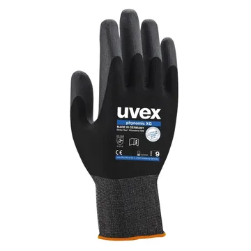 Gloves, Safety, General Purpose, Palm And Fingertips Coated, Color Back & Gray, Size 7 - Uvex - 60070-7
