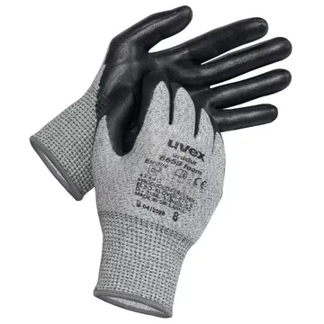 Gloves, Safety, Cut Protection, Palm And Fingertips Coated, Color Back & Gray - Uvex - 60938