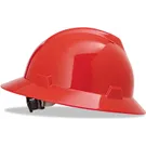 Safety Helmet, V-Gard® Polyethylene Full Brim Hard Hat With Ratchet/4 Point Ratchet Suspension, RED
