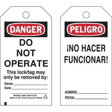 BRADY DANGER Do Not Operate Lockout Tagout Tags/ EA