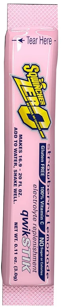 Sqwincher Zero Qwik Stik Powder, 20 oz., Strawberry Lemonade, 500/Case - 060099-SL