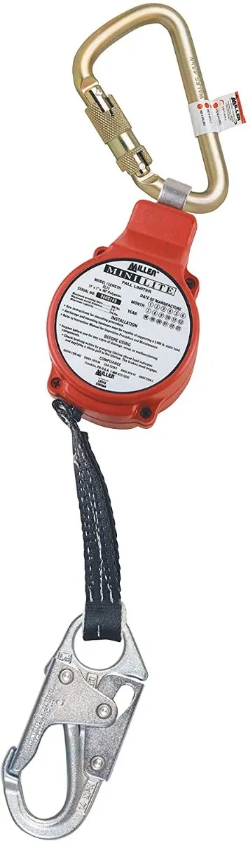 Miller FL11-4-Z7/11FT MiniLite 11-Foot Personal Fall Limiter with Steel Carabiner and Snap Hook