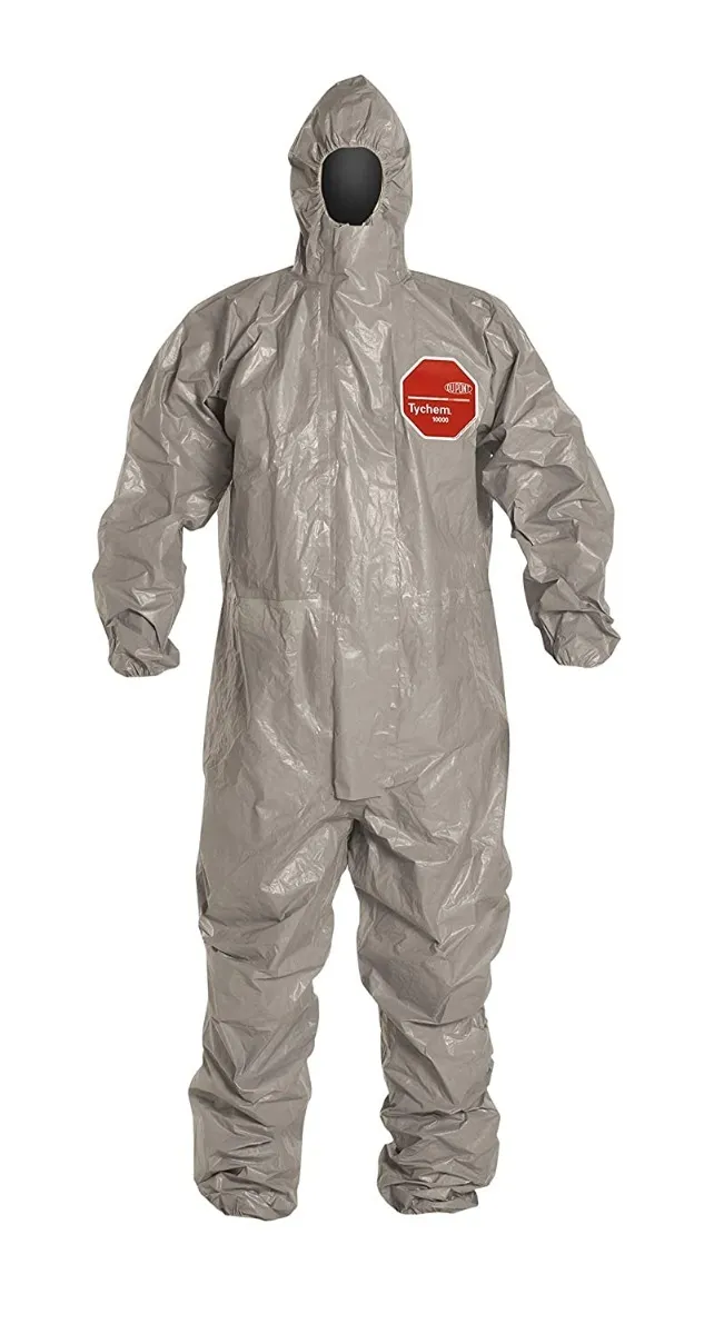 DuPont Tychem 10,000 Level A Suits Rear Entry; Lime Yellow; Butyl Gloves; Fisher