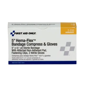 First Aid Only Hema-Flex 5"x9" Bandage Compress, 2 Nitrile Gloves - 2-016