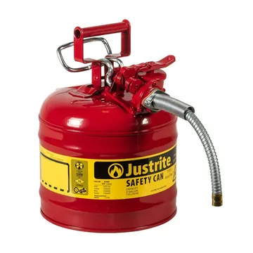Justrite 2 Gallon Type II  AccuFlow™ Safety Can, Steel, 5/8" Metal Hose, Red - 7220120