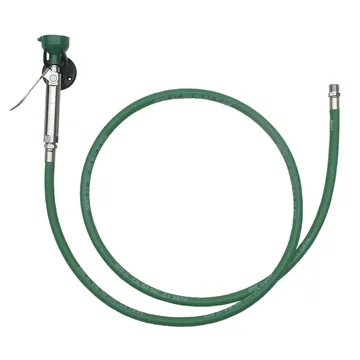 HAWS wall-mounted Emergency body spray with 8-foot (243.8 cm) pressure rated hose, including wall mounting bracket.