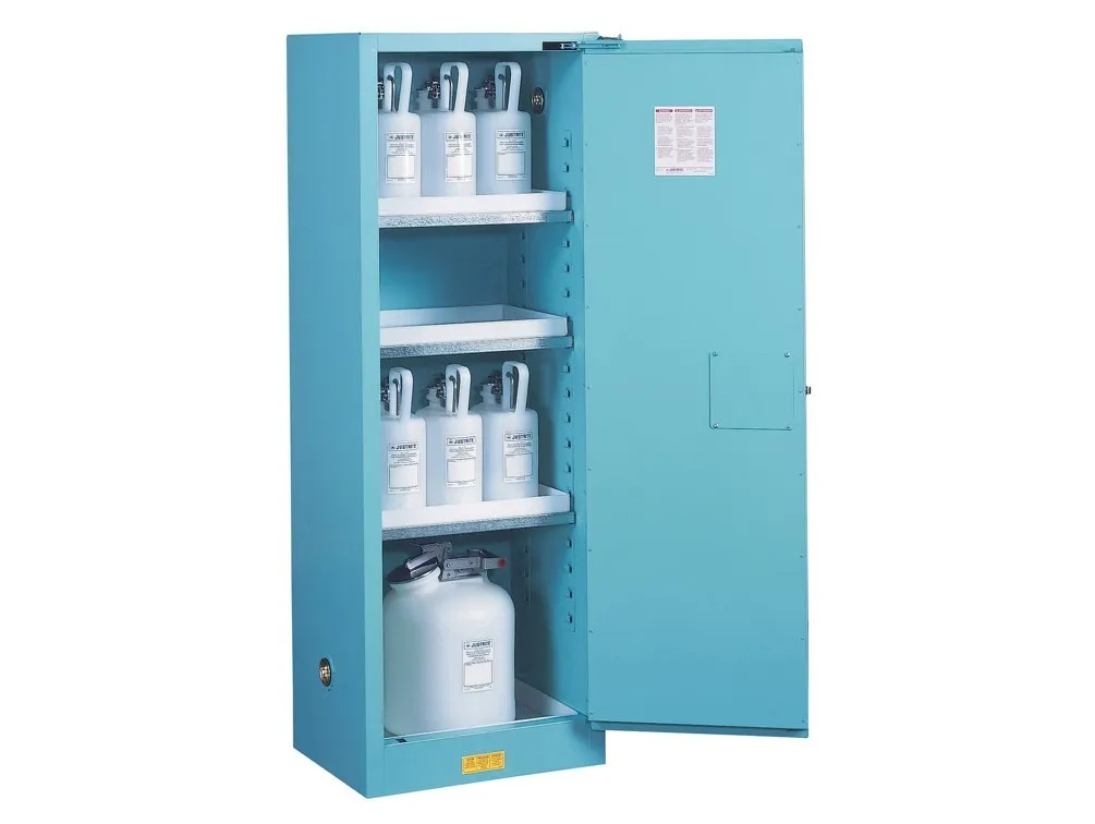 Justrite Sure-Grip® EX Slimline Corrosives/Acid Steel Safety Cabinet, 22 Gallon, 1 Self-Close Doors, Blue-892222