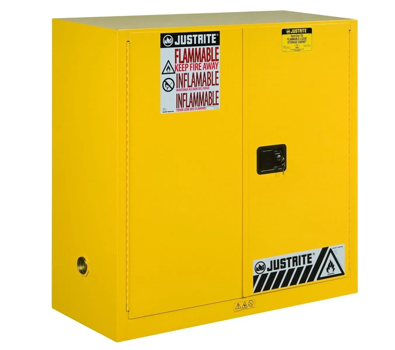 Justrite Sure-Grip® EX Flammable Safety Cabinet, 30 Gallon, 44 Inch Height, 2 Manual Close Doors, Yellow - 8930001
