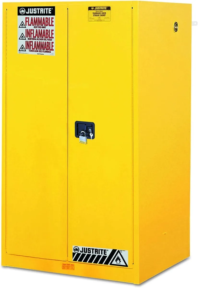 Justrite Sure-Grip® EX Flammable Safety Cabinet, 90 gallon, 2 self-close doors, Yellow - 899020