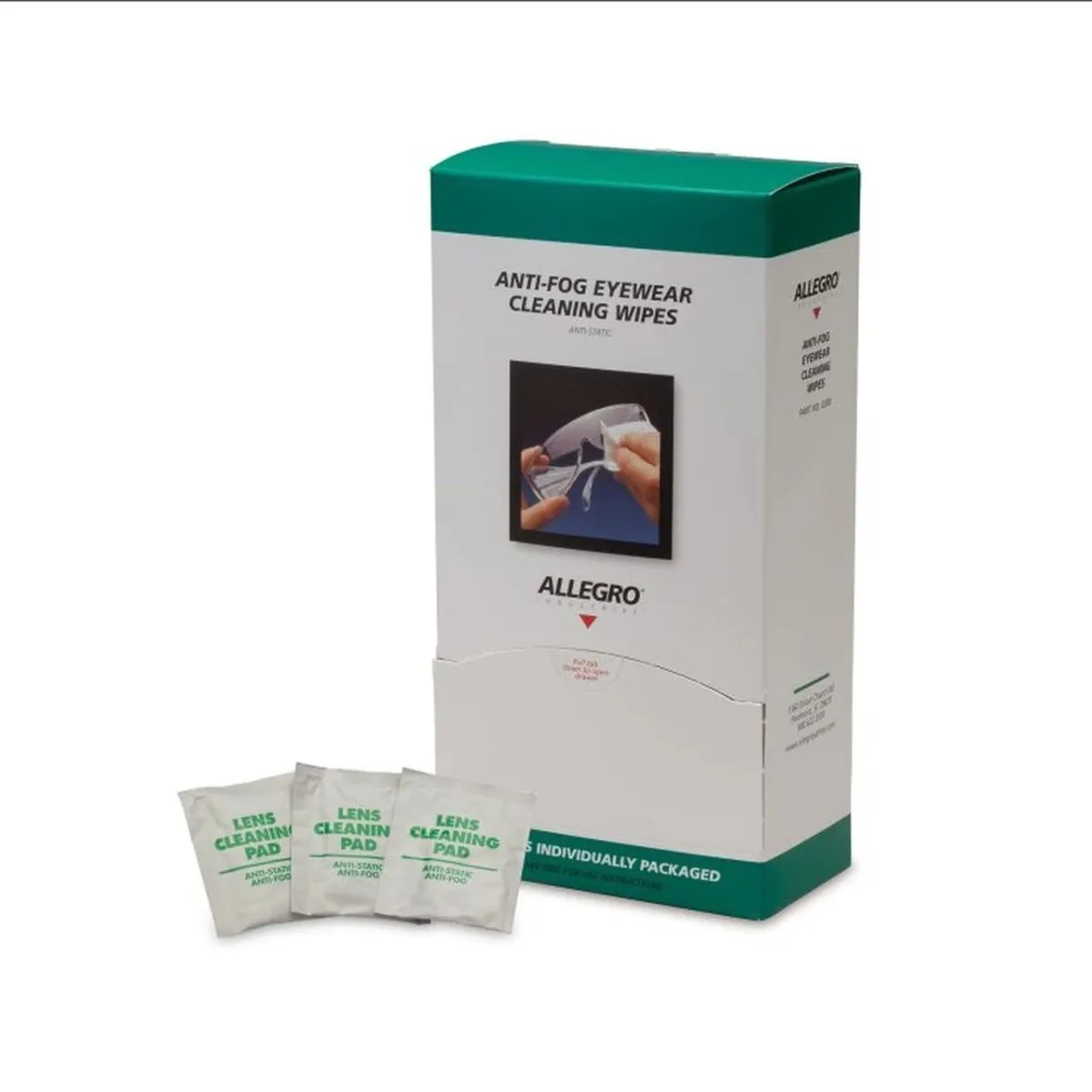 ALLEGRO 0350 Anti-Fog, Anti-Static Eyewear Cleaning Lens Wipes, Box of 100 Each