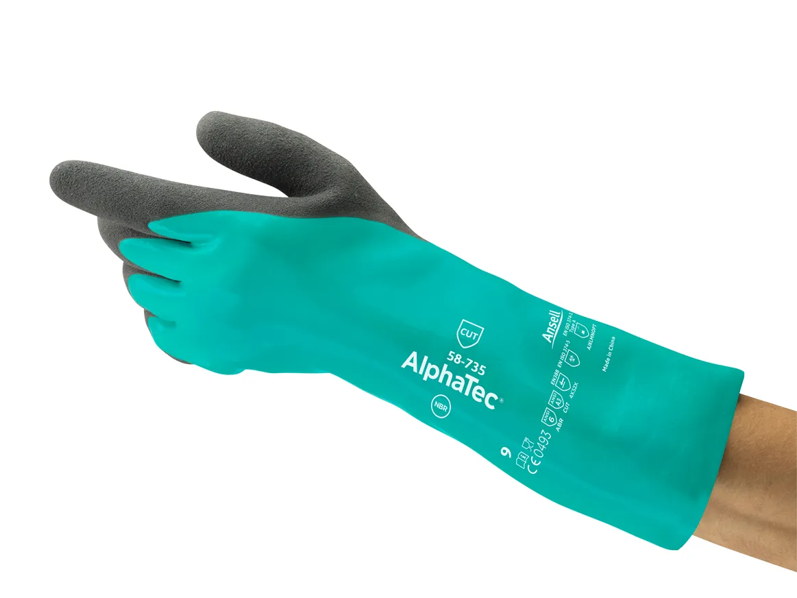 Ansell AlphaTec 58-735 cut-resistant chemical protection gloves with high-visibility liner