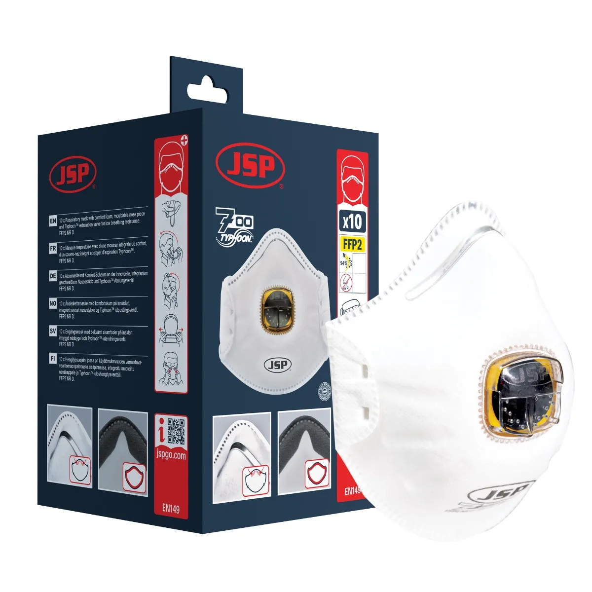 JSP Typhoon™ Moulded Mask FFP2 Valved - (725) - Box of 10 - BEP120-001-A00 