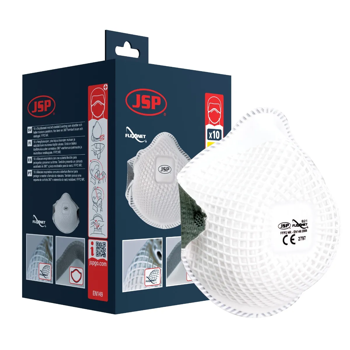 JSP Flexinet® Mask FFP2 - (821) M/L - Box of 10 - BEQ122-201-A00 