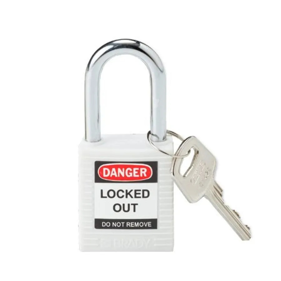 Brady® Safety Padlock, Steel Shackle, White, 38mm - 813638