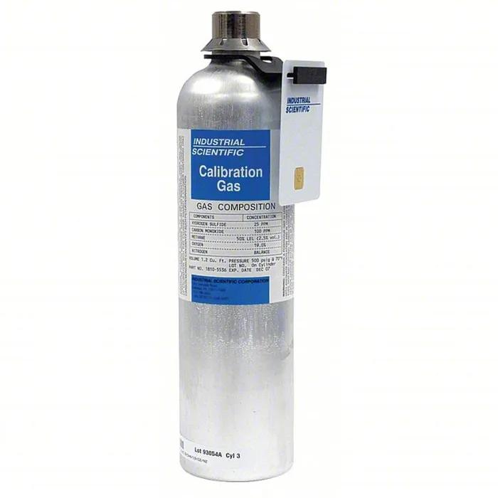 Calibration gas cylinder with H2S, CO, CH4, O2 mix by Ind-Sci, model 18109156