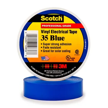 3M Vinyl Electrical Tape, Rubber Tape Adhesive, 7.0 mil Thick, 1/2 in X 20 ft, Blue