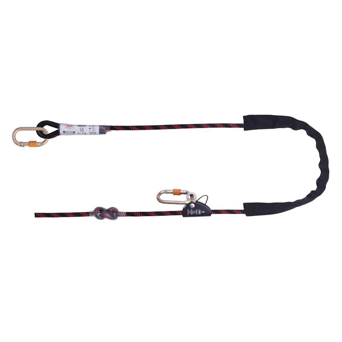 JSP 2m Adjustable Work Positioning Lanyard - Fixed Rope Grab + 2 Karab