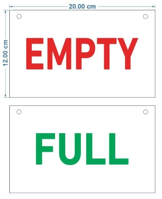 Plate for gas cylinder with engraved EMPTY and FULL text on both sides and attached chain