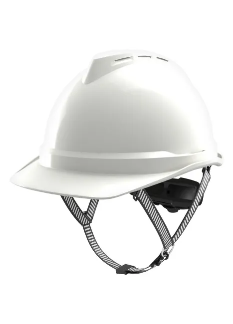 MSA خوذة أمان V-Gard 500 ، White ، Fas-Trac III PVC ، 4-PT chinstrap